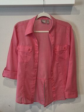 Chico's Bright Pink Lightweight Button-Front Shirt Jacket